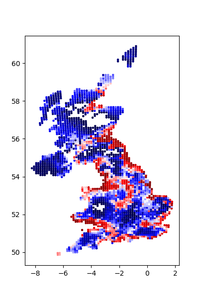 Distribution of a plant species in the UK