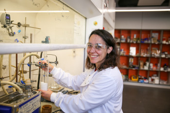 Prof Ana Sobrido in the School of Engineering and Materials Science labs, at QMUL